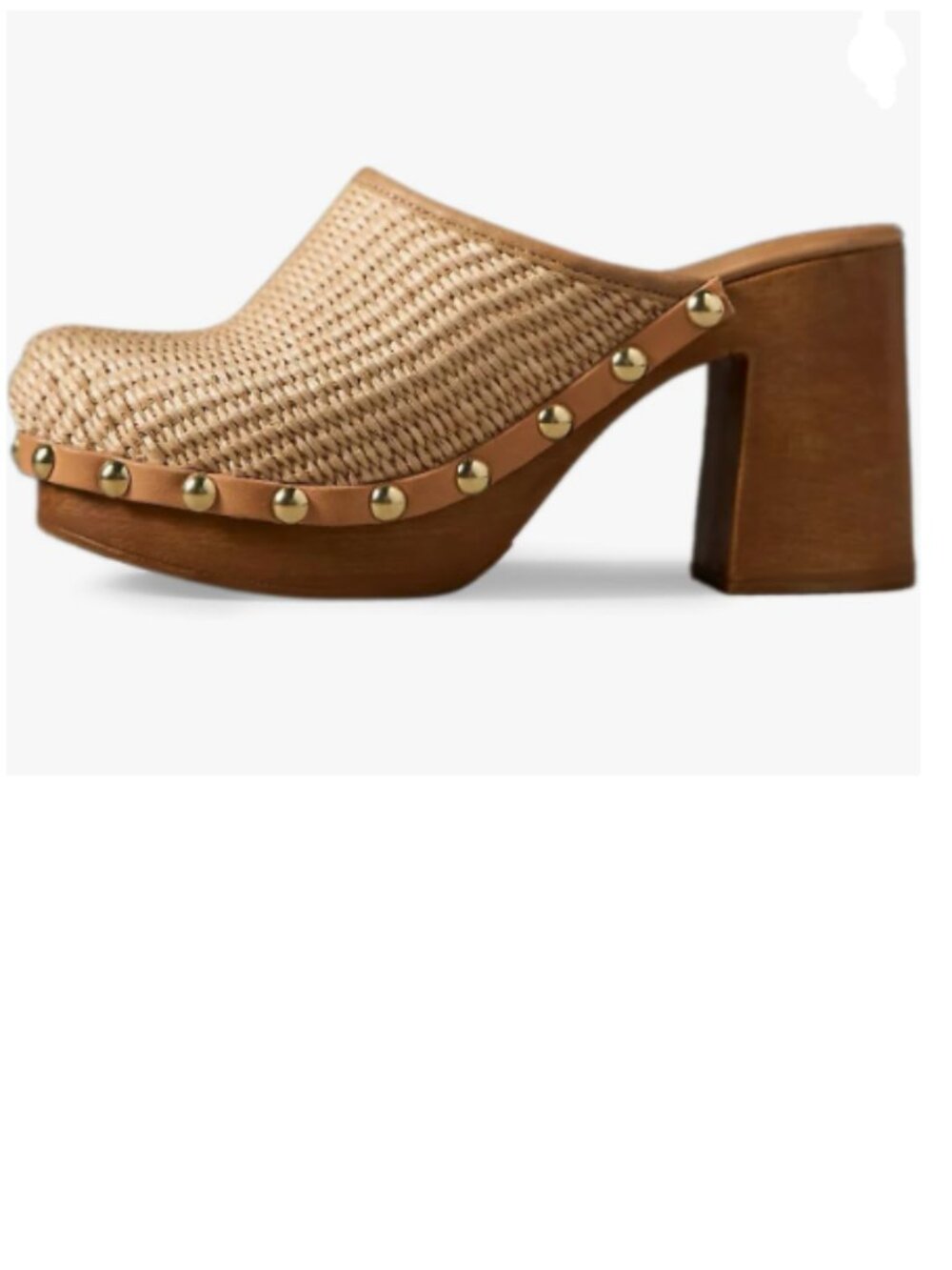 YDN Natural Platform Slip On Clogs Mules Cork High Heel Round Toe Rivet Sandals